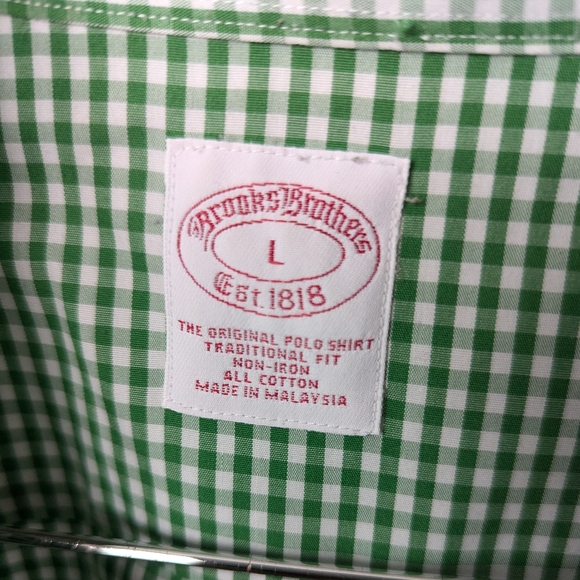 Men's Brooks Brothers Green Check Button Down Non-Iron Shirt 100% Cotton - Large - Picture 9 of 12